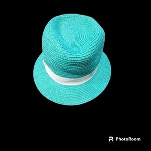 NWT Magid Hats Aqua Paper Straw Hat with White Band Church Hat